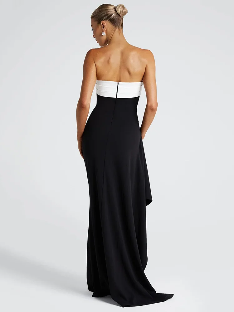 Patchwork Strapless Split Maxi Bodycon Dress - Image 6
