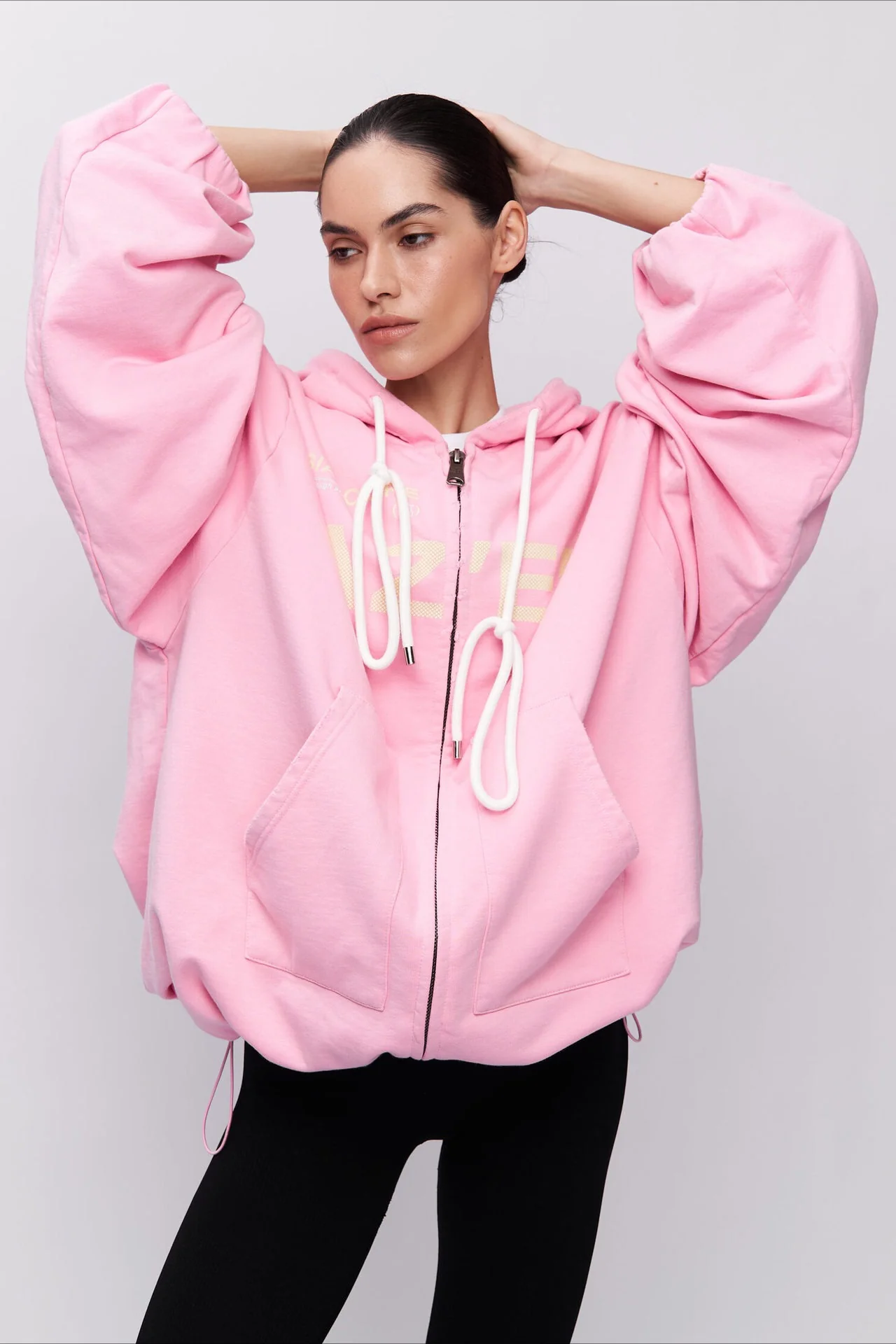 Pink Mid-length Letter Print Hoodie - Image 2