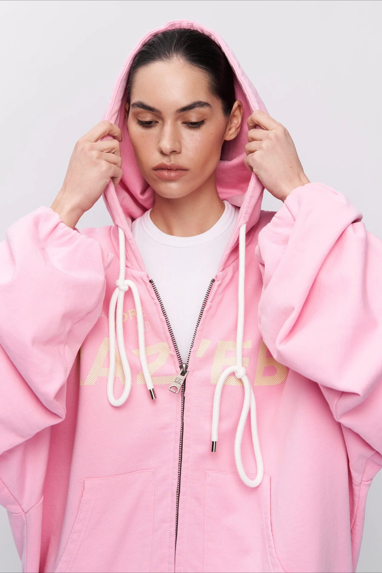 Pink Mid-length Letter Print Hoodie - Image 3
