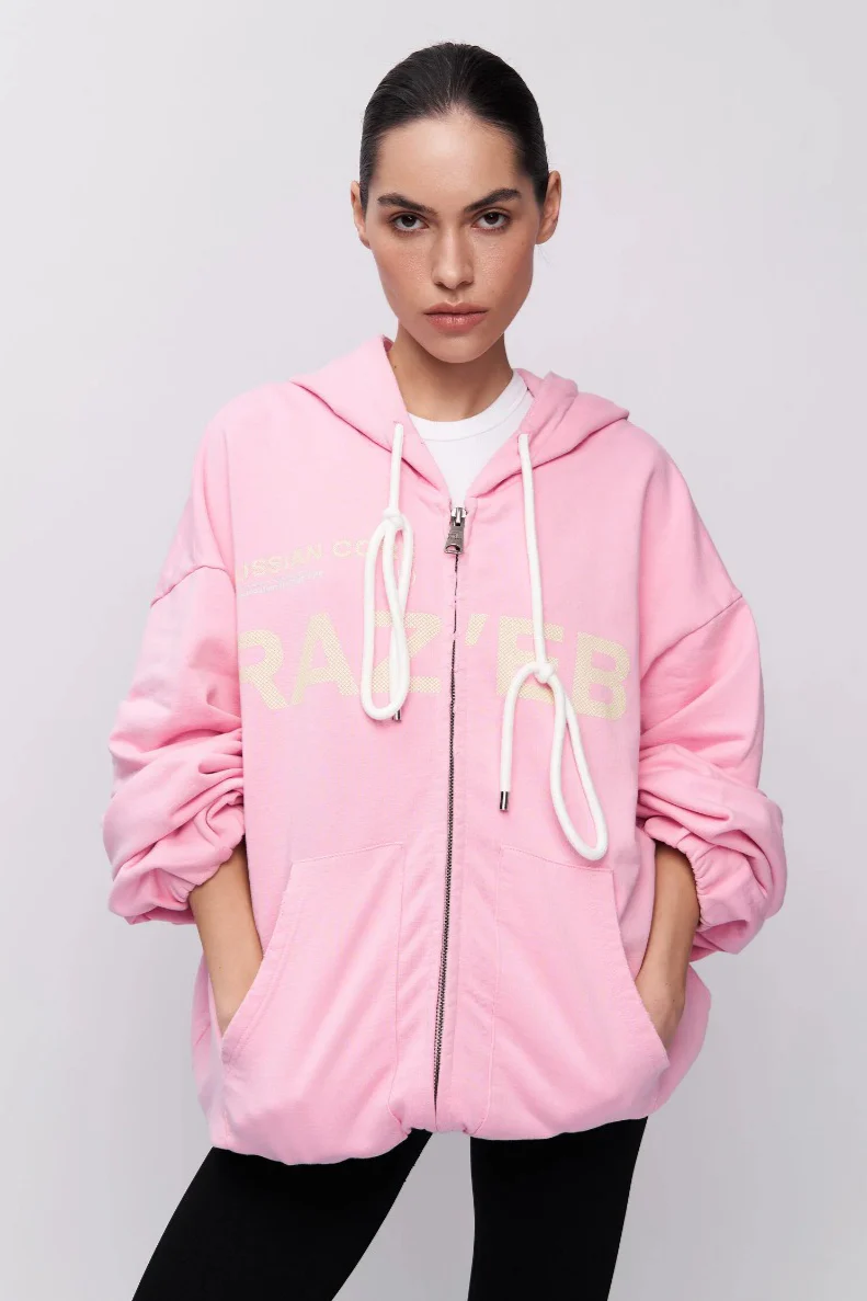 Pink Mid-length Letter Print Hoodie - Image 4