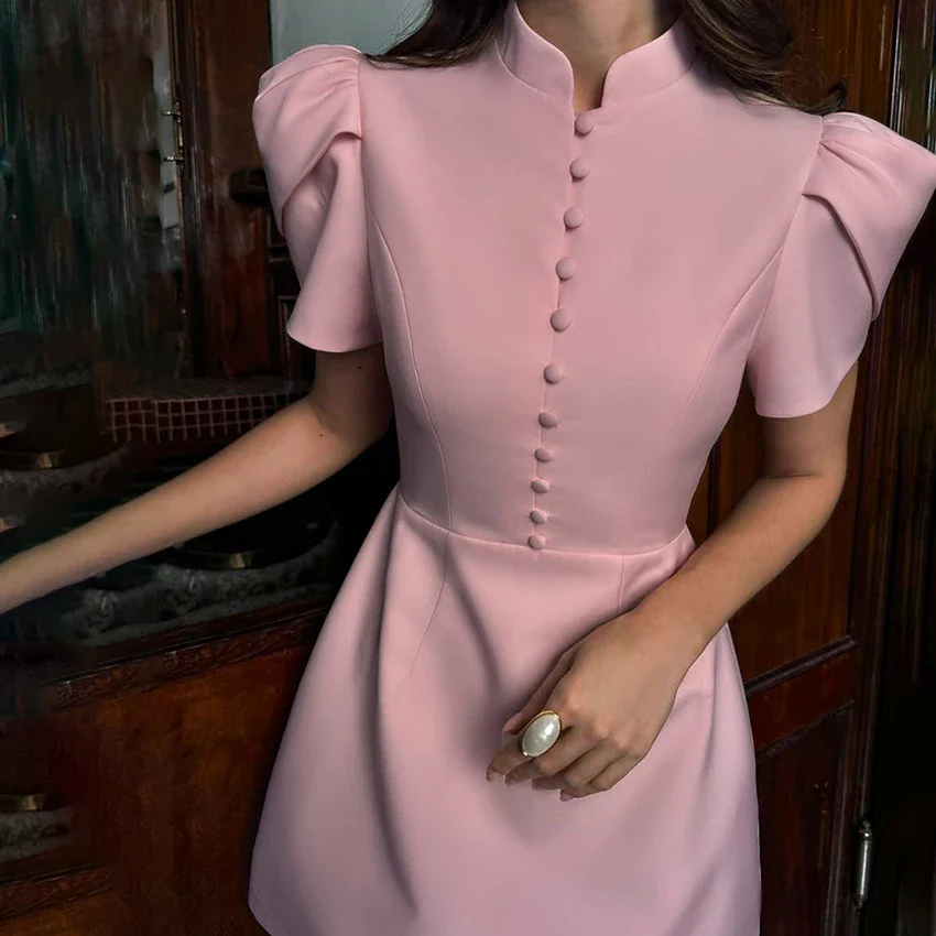 Pink Puff Sleeve A-Line Mini Dress - Image 5
