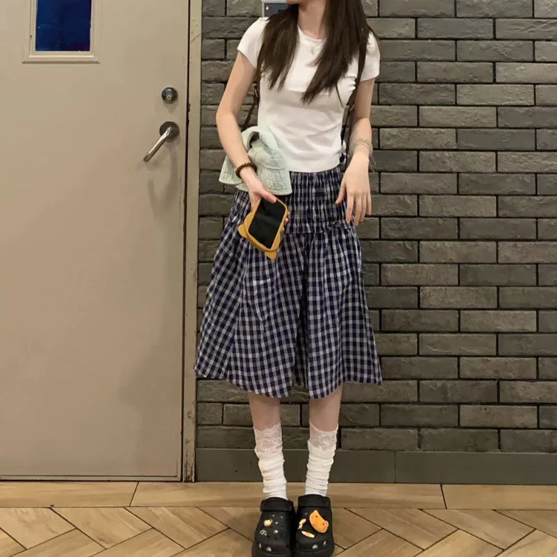 Plaid Patchwork Knee Length Skirt - Image 2