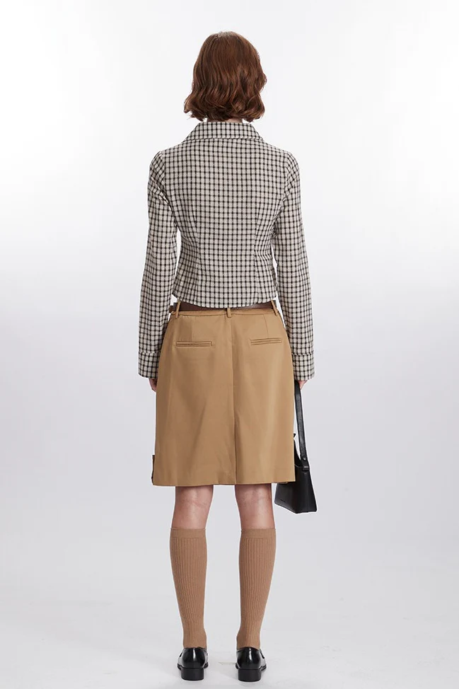 Plaid Ruched Long-Sleeve Blouse - Image 6