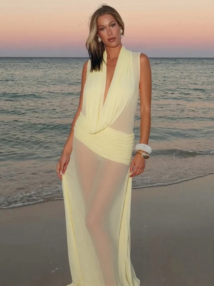 Pleated Patchwork Sleeveless Maxi Dress - Image 2