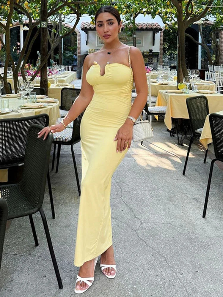 Pleated Tube Top U-Neck Maxi Dress - Image 3