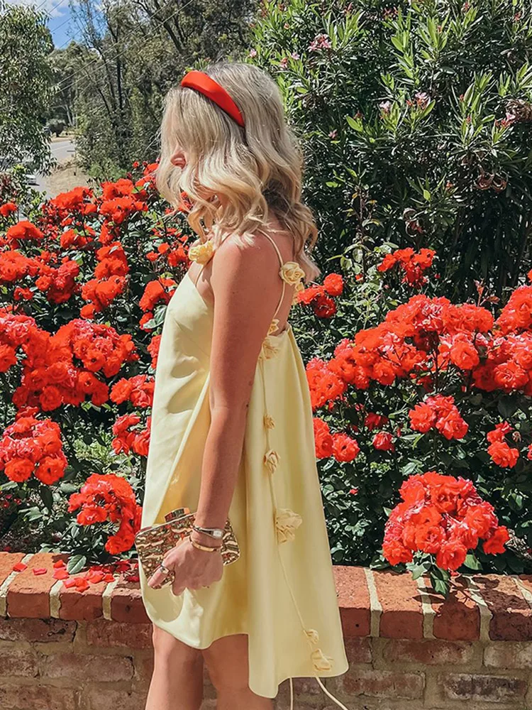 Pleated Yellow Sling Floral Dress - Image 3