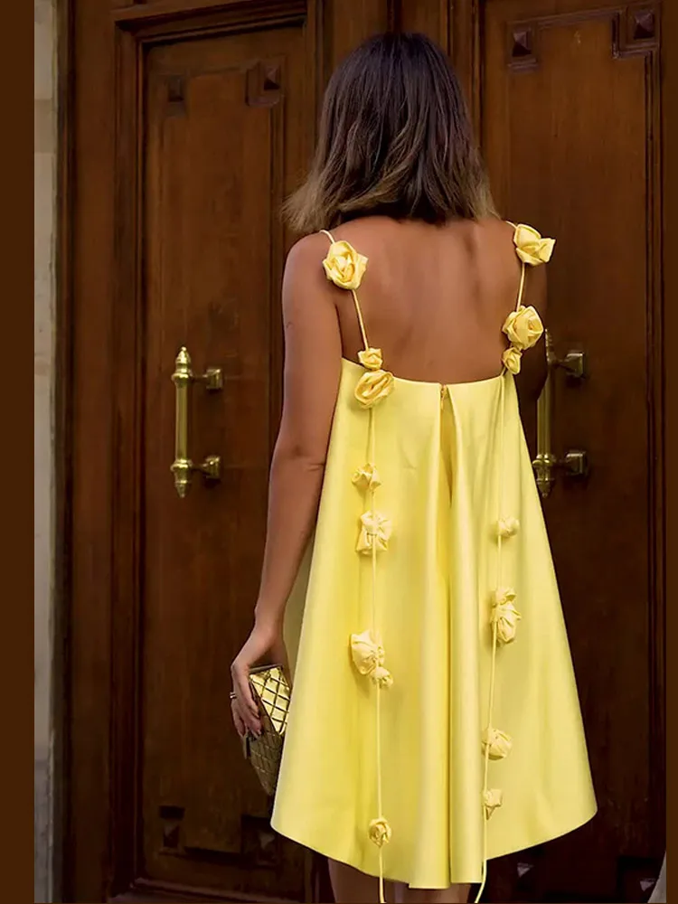 Pleated Yellow Sling Floral Dress - Image 4