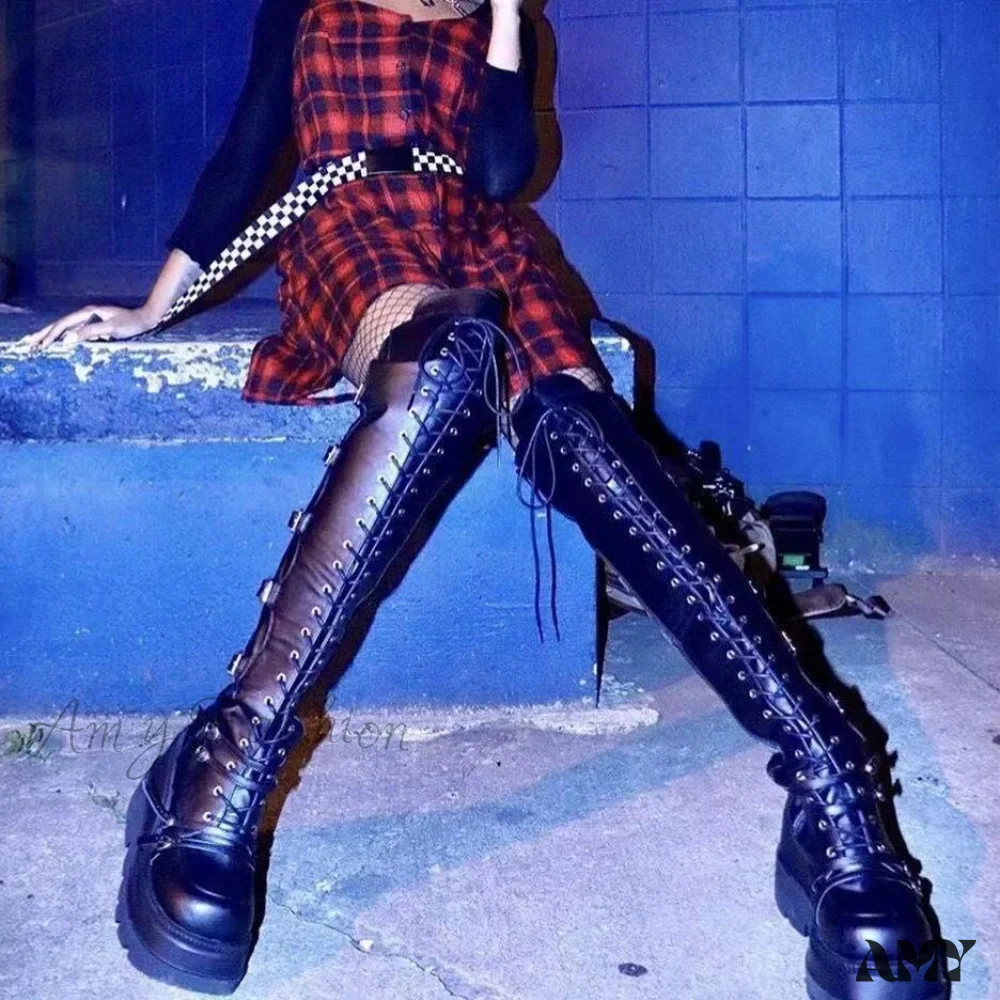 Plus Size Over-Knee Soft Leather Wedge Long Boots Spring Autumn 2024 Wish Hot Trade Rider Boots Women's Shoes - Image 3