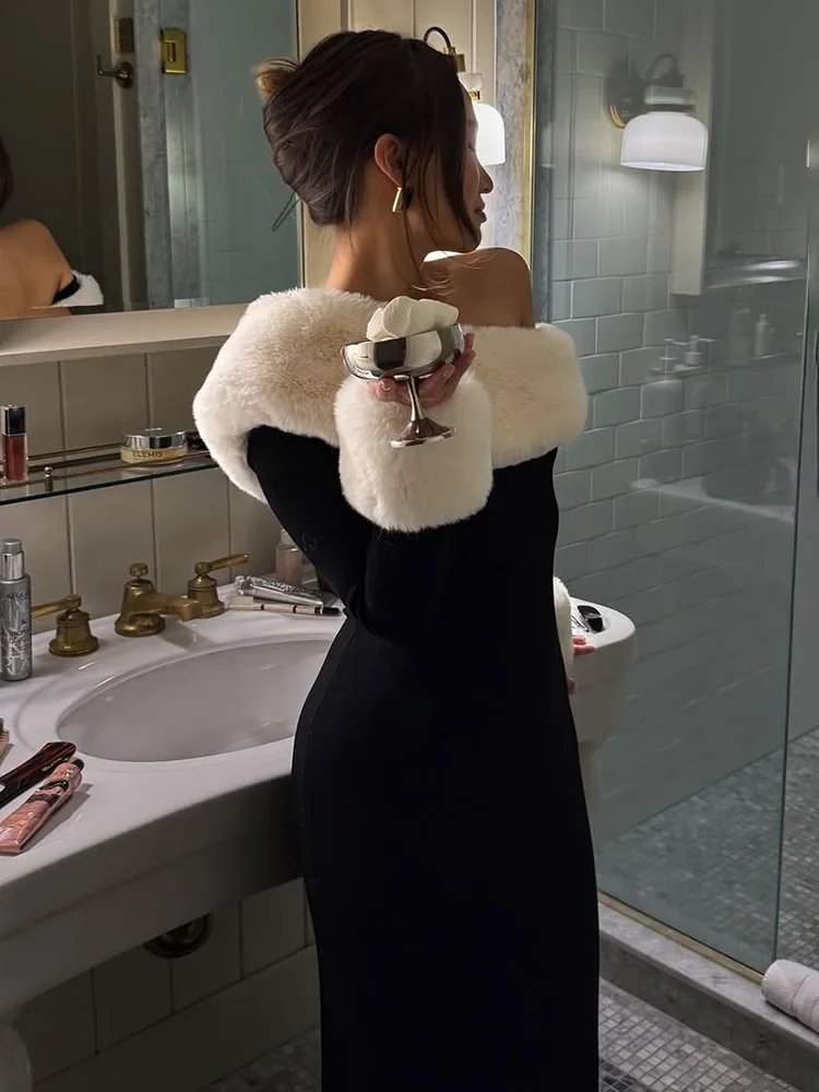 Plush Slit Skew Collar Maxi Dress - Image 2
