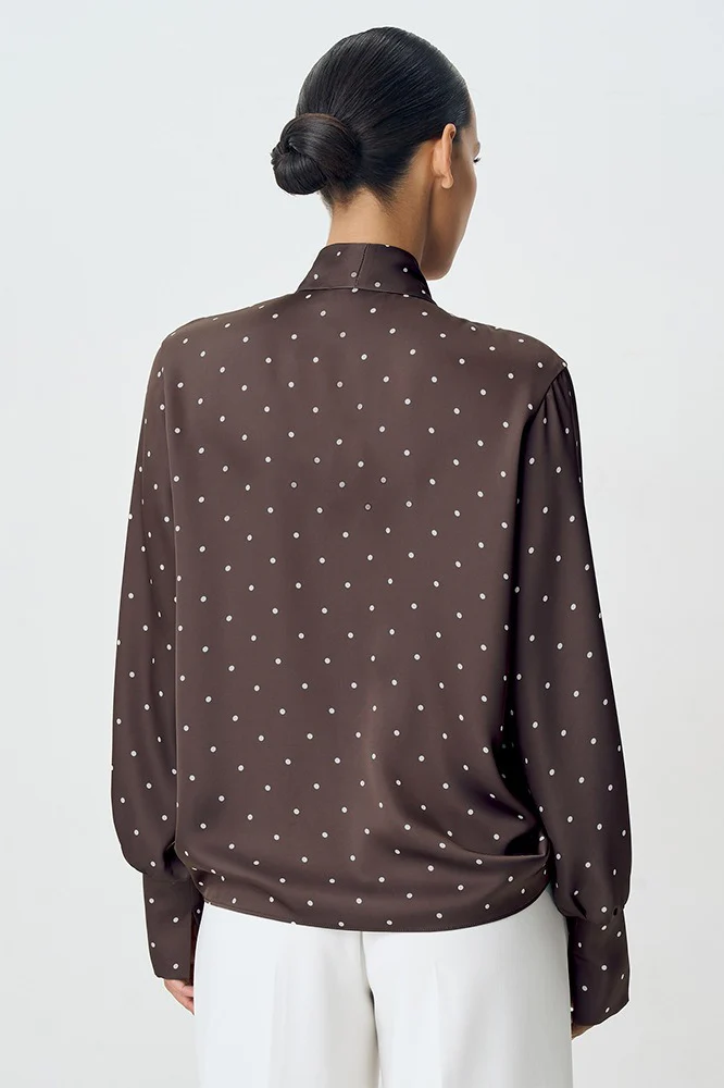 Polka Dot Collared Tie-Up Slim Chic Blouse - Image 7