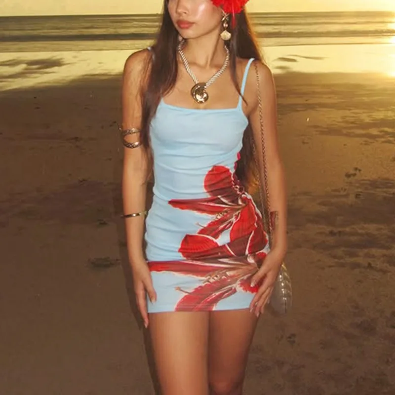 Printed Spaghetti Strap Backless Mini Dress - Image 3