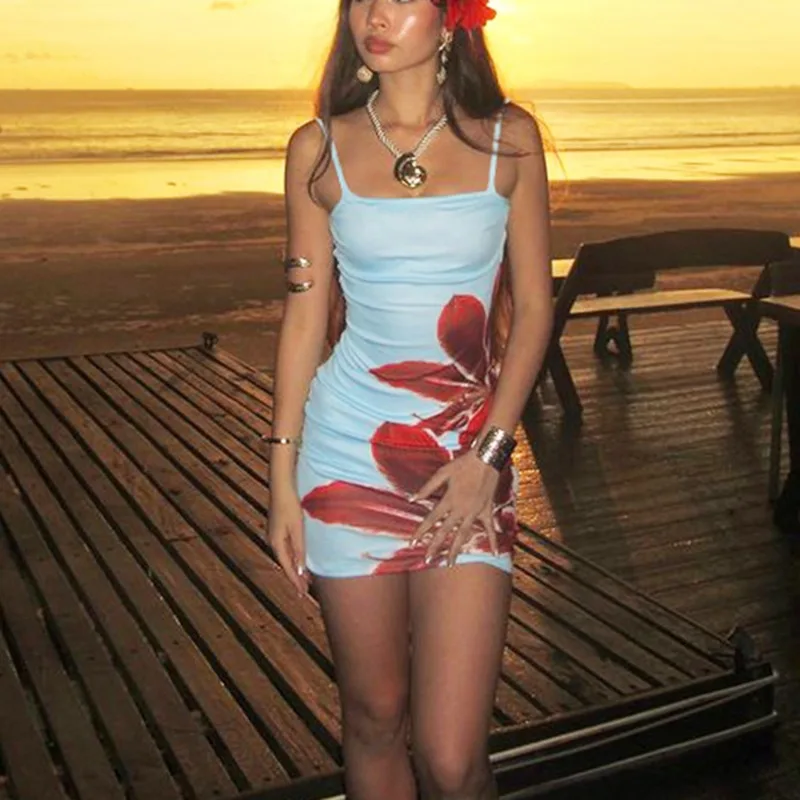 Printed Spaghetti Strap Backless Mini Dress - Image 4