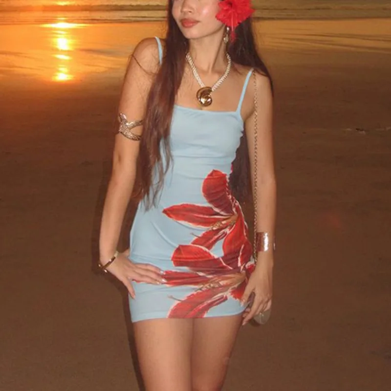 Printed Spaghetti Strap Backless Mini Dress - Image 5