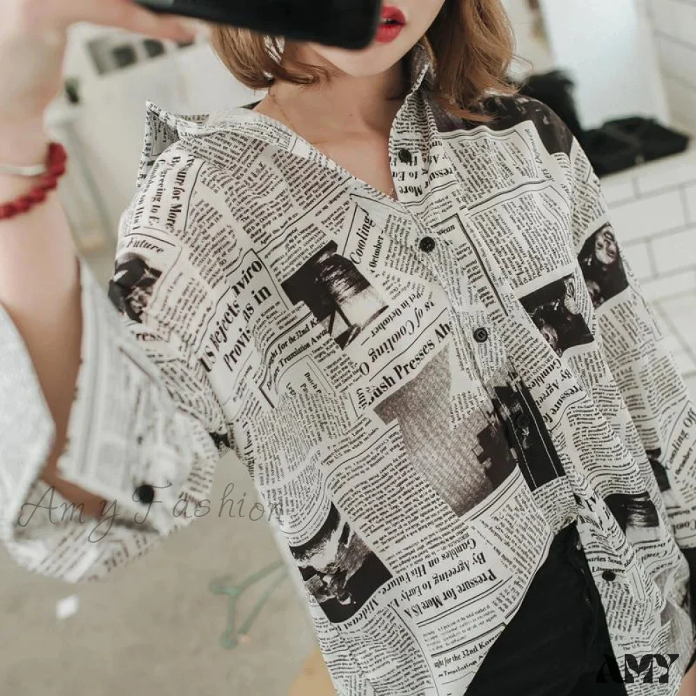 Printed Trendy Streetwear Oversize Couples Thin Tops Blouse - Image 4