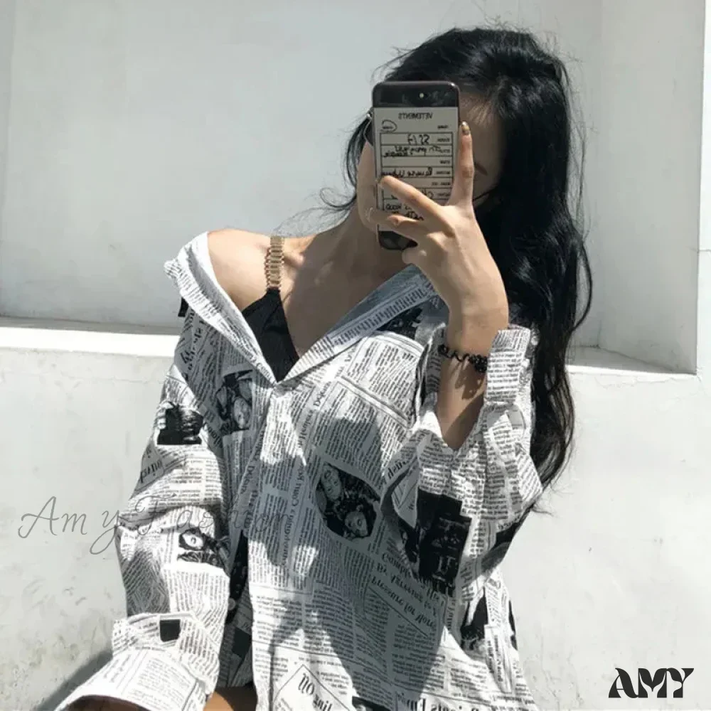 Printed Trendy Streetwear Oversize Couples Thin Tops Blouse - Image 5