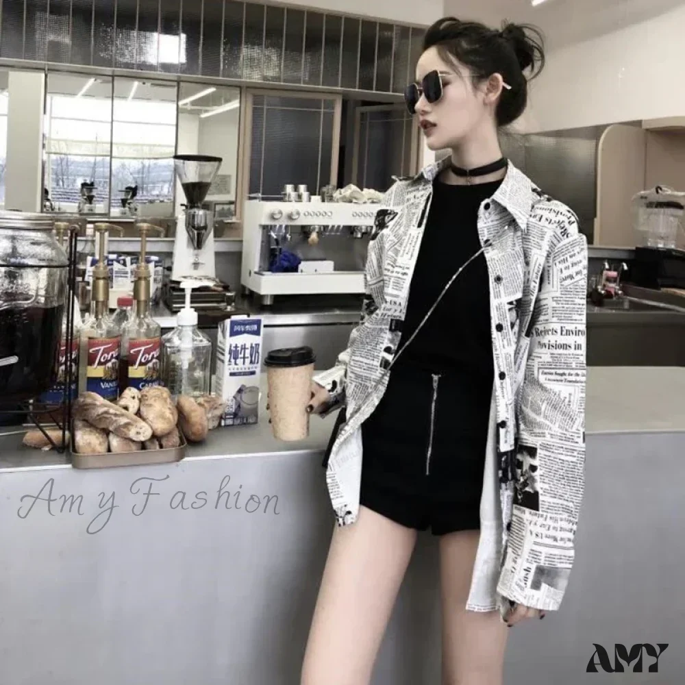 Printed Trendy Streetwear Oversize Couples Thin Tops Blouse - Image 6