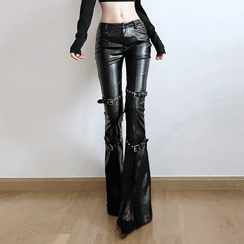 PU Lace Patchwork Flared Pant - Image 3