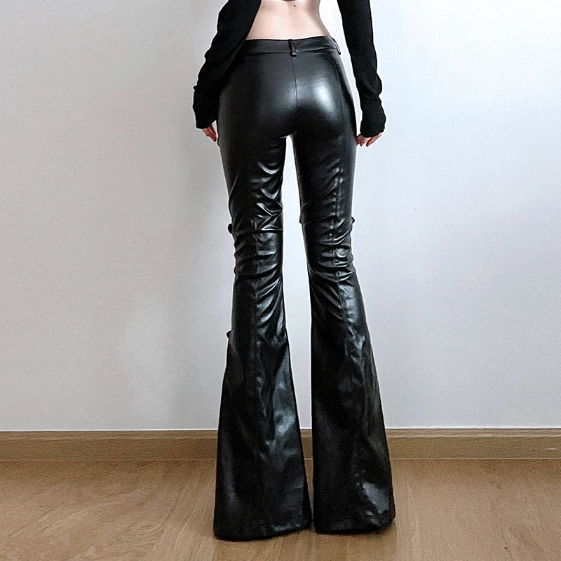 PU Lace Patchwork Flared Pant - Image 4