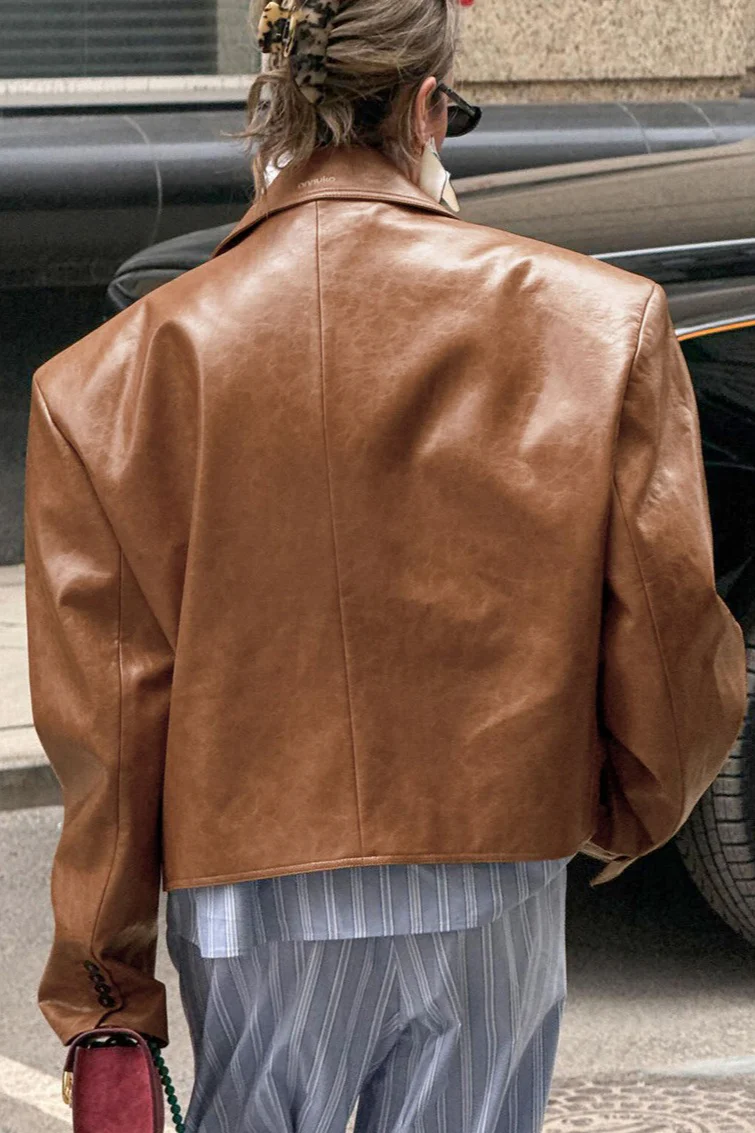 PU Leather Blazer-Collar Chic Jacket - Image 3