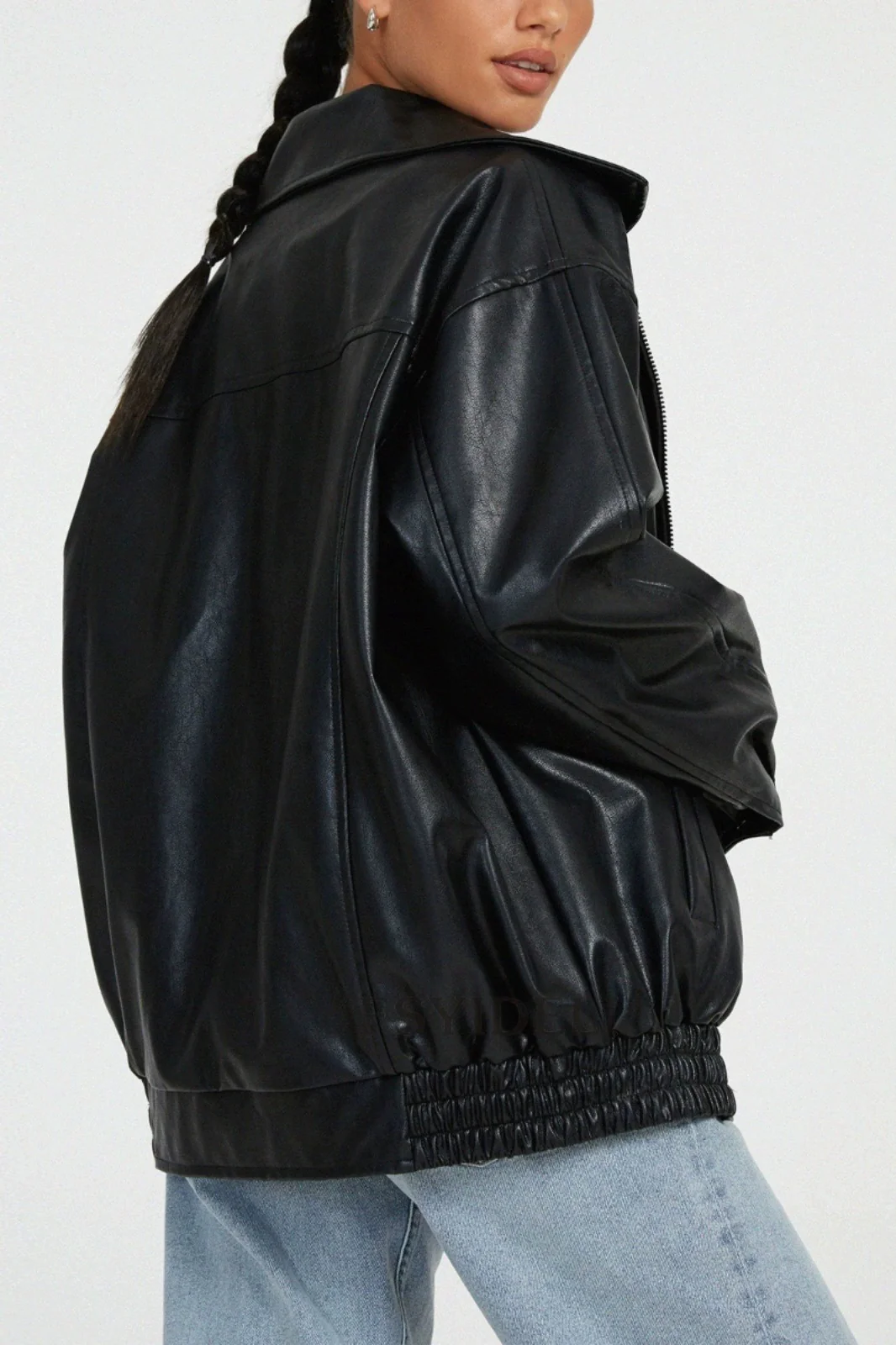 PU Leather Moto Oversized Collar Jacket - Image 6