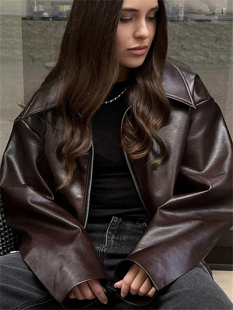 PU Patchwork Slim Zipper Coat - Image 2
