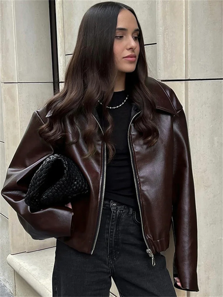 PU Patchwork Slim Zipper Coat - Image 3