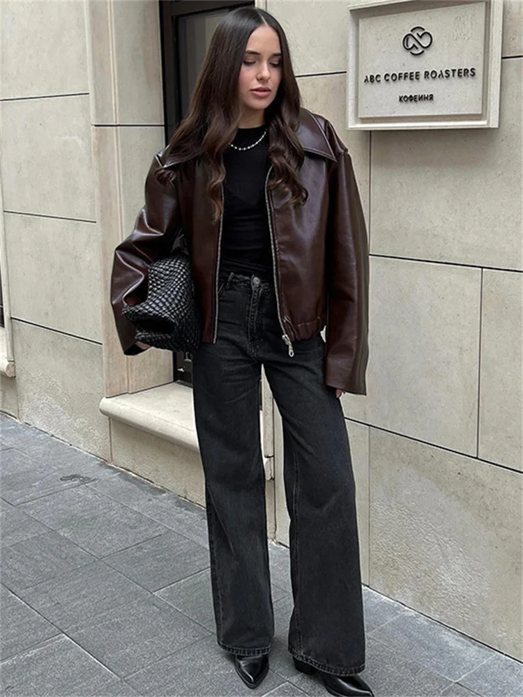PU Patchwork Slim Zipper Coat - Image 4