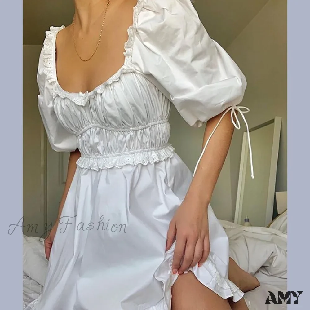 Amy Fashion - Puff Short Sleeve Square Neck Ruffles Bodycon Dress - Image 4