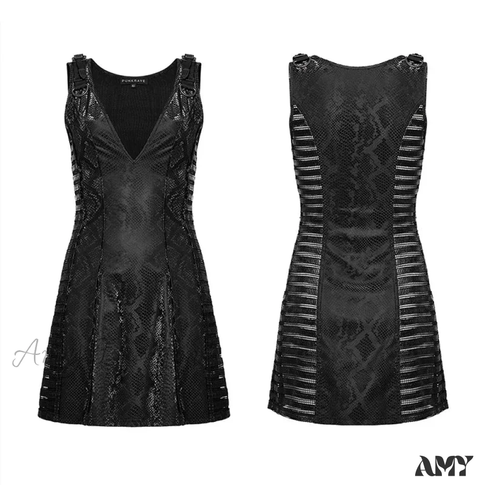Punk Sexy Deep V-neck See-through Splicing Horizontal Mesh Daily Party Club Small Short Summer Gothic Dress - Image 4