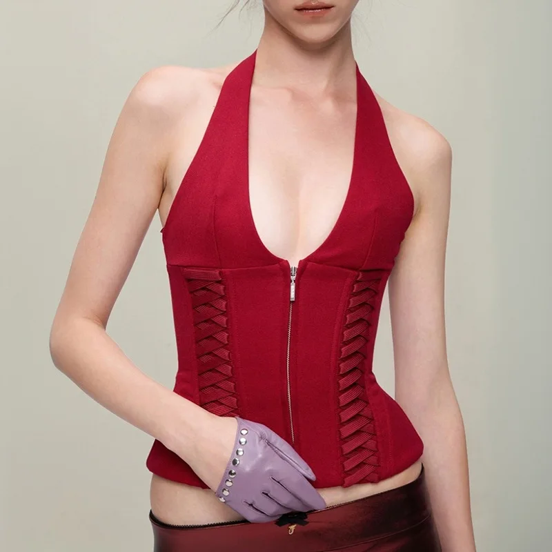 Red Gyaru Corset Crop Top