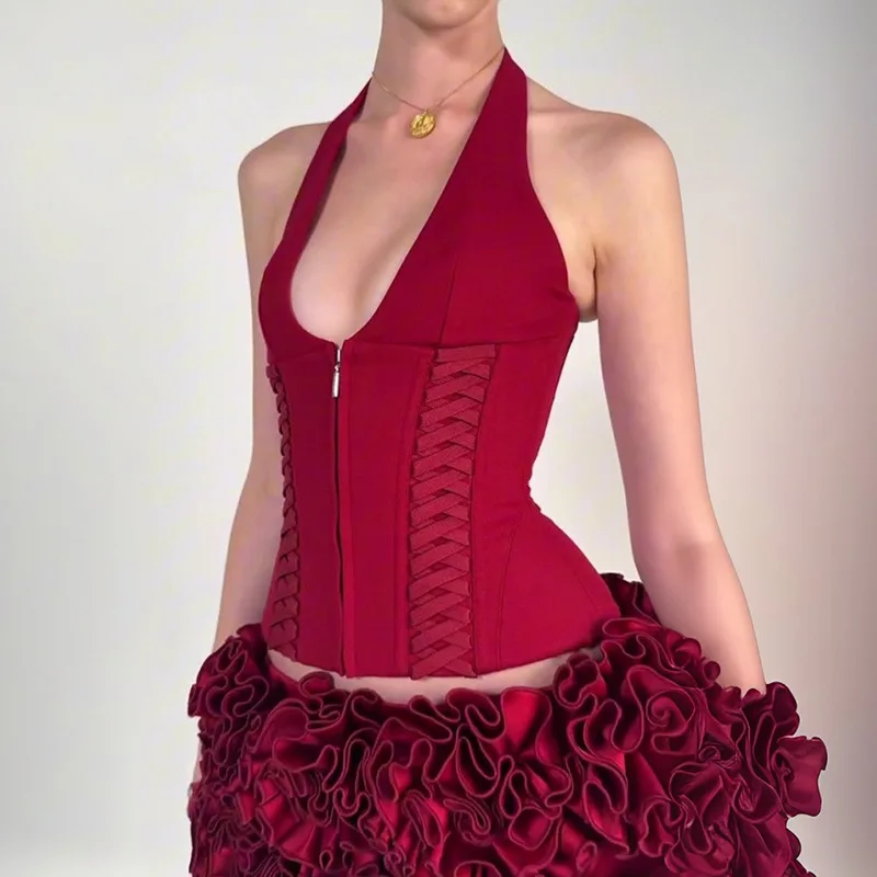 Red Gyaru Corset Crop Top - Image 3