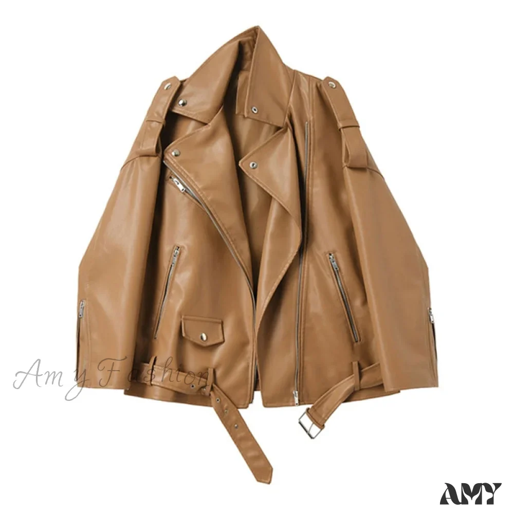 Amy Fashion - Faux Leather Cool Loose Coat - Image 10