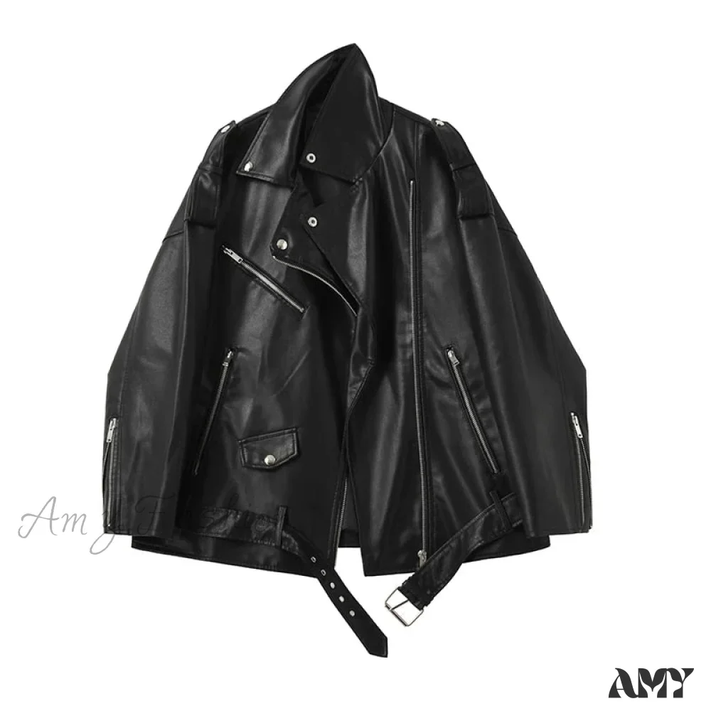 Amy Fashion - Faux Leather Cool Loose Coat - Image 3