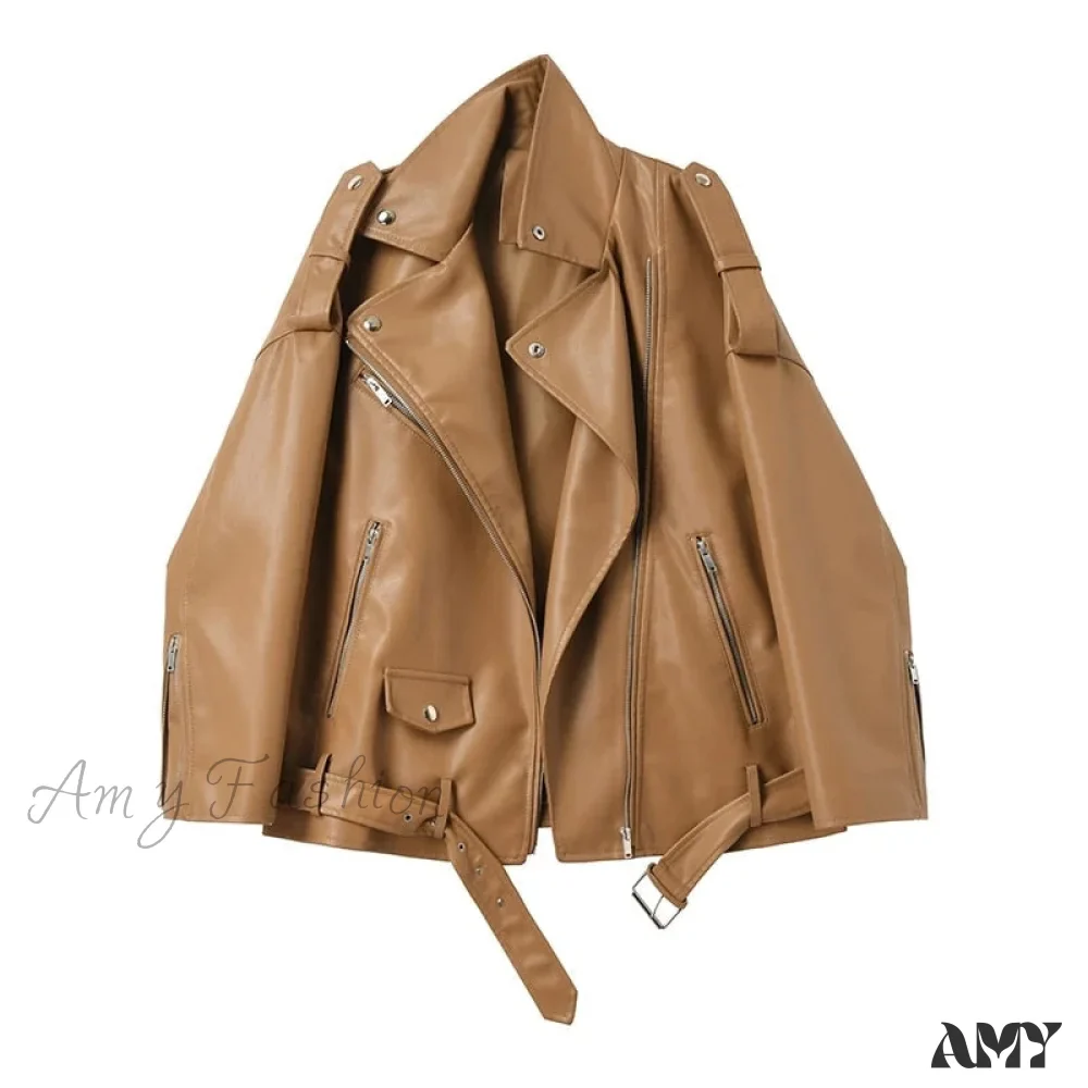 Amy Fashion - Faux Leather Cool Loose Coat - Image 4