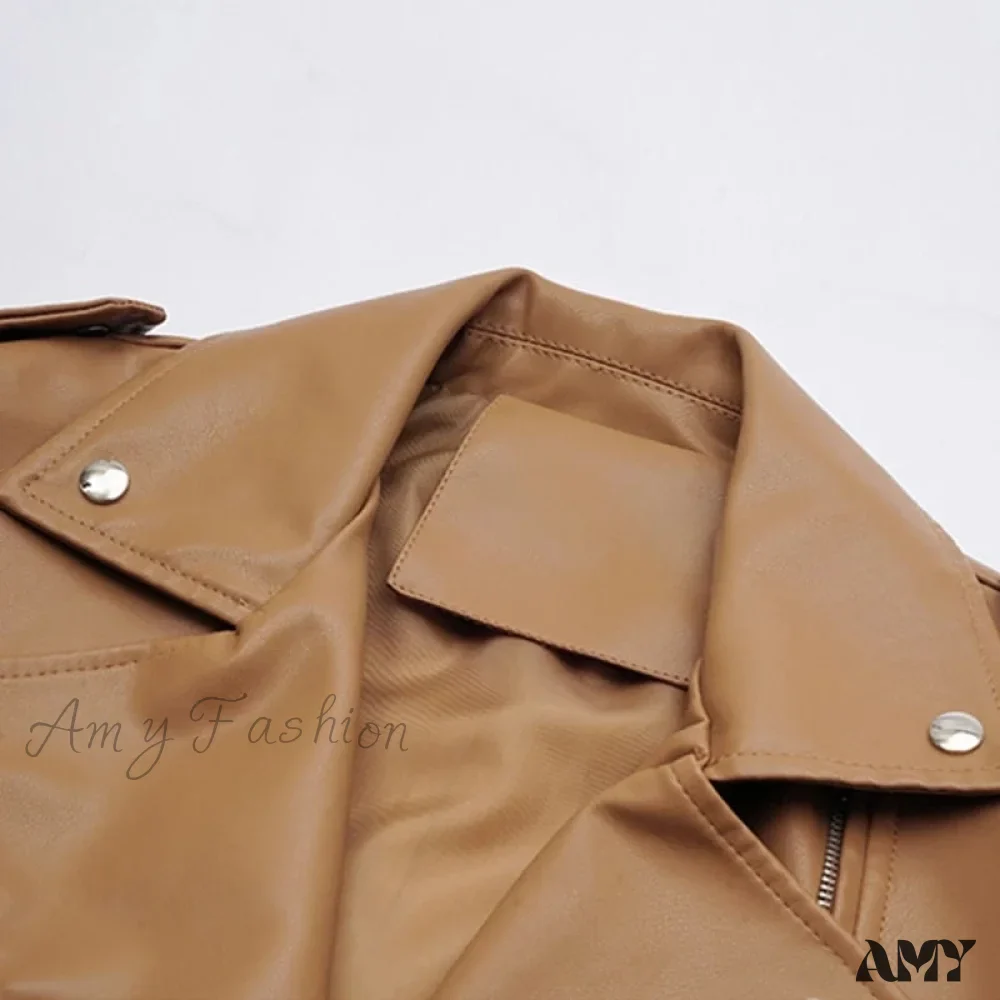 Amy Fashion - Faux Leather Cool Loose Coat - Image 5