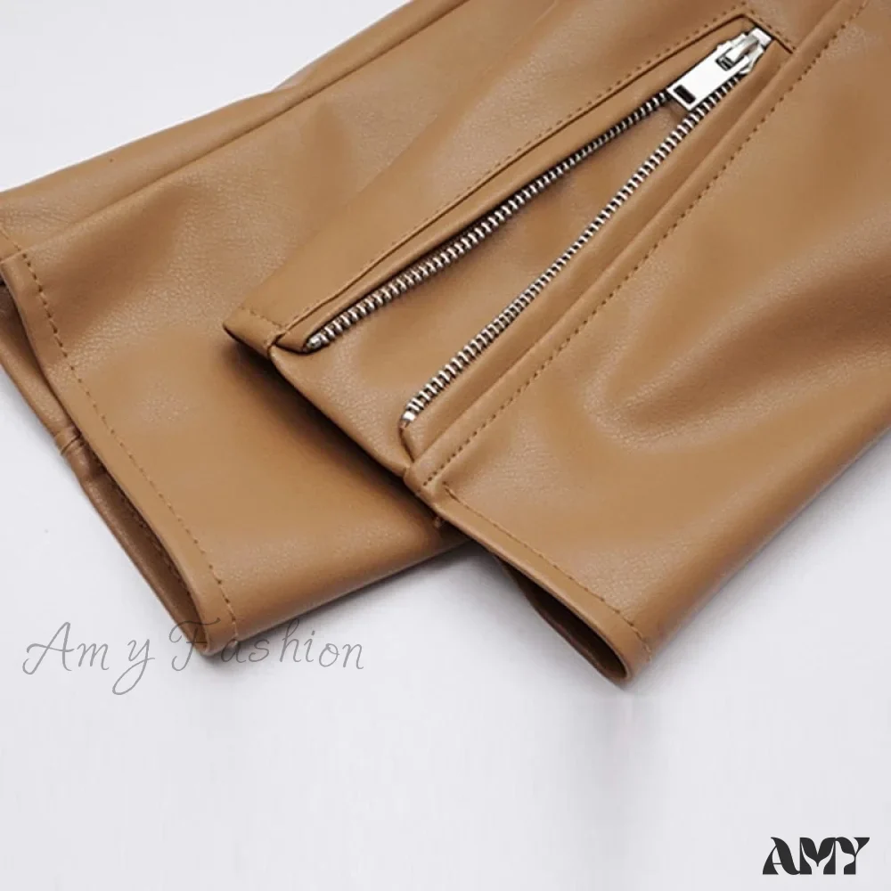 Amy Fashion - Faux Leather Cool Loose Coat - Image 6