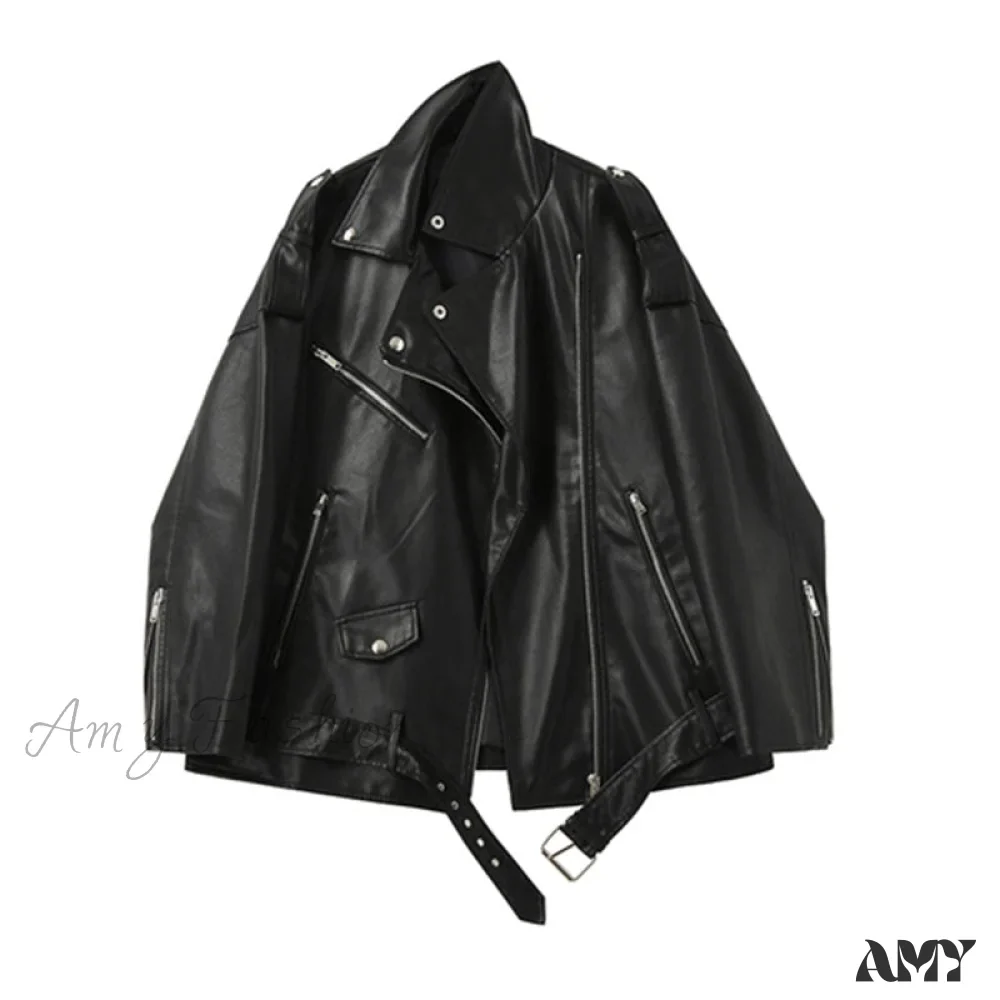 Amy Fashion - Faux Leather Cool Loose Coat - Image 8
