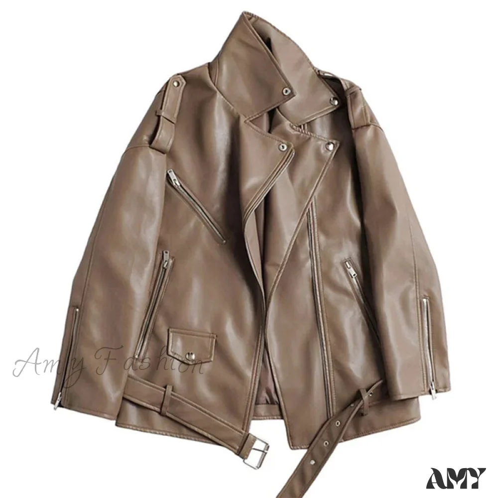 Amy Fashion - Faux Leather Cool Loose Coat - Image 9