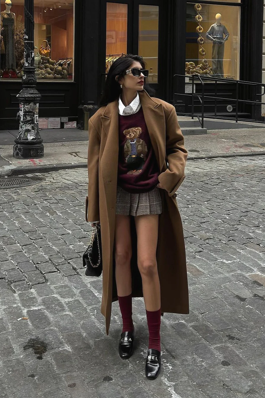 Retro Bear Embroidered Slim Knit Sweater - Image 6