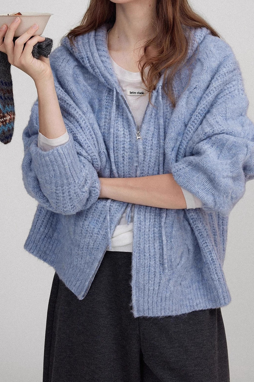 Retro Cable Knit Hooded Soft Wool Cardigan - Image 2