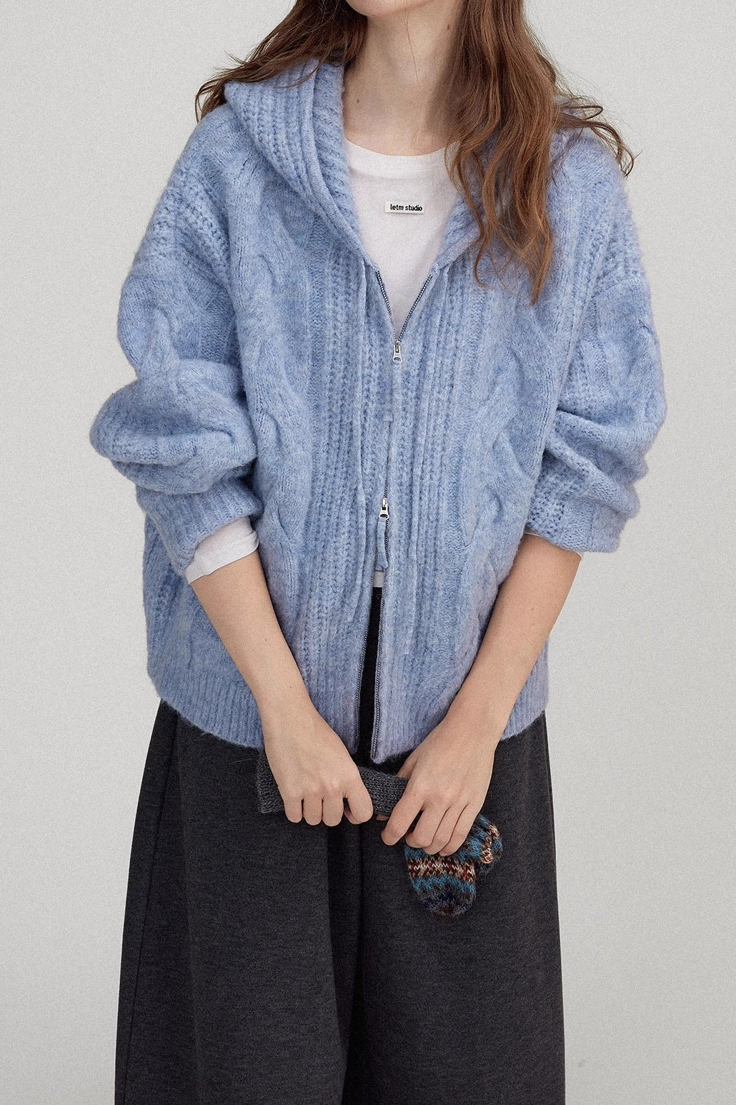 Retro Cable Knit Hooded Soft Wool Cardigan - Image 3