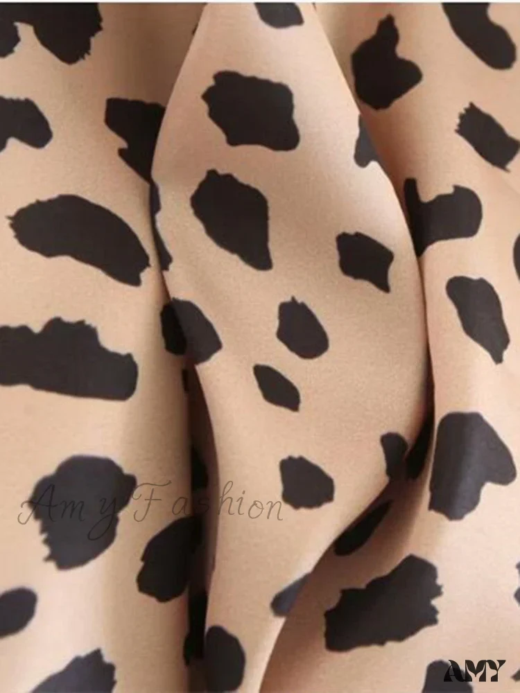 Amy Fashion - Retro High Waist Leopard Print Satin Skirt - Image 4