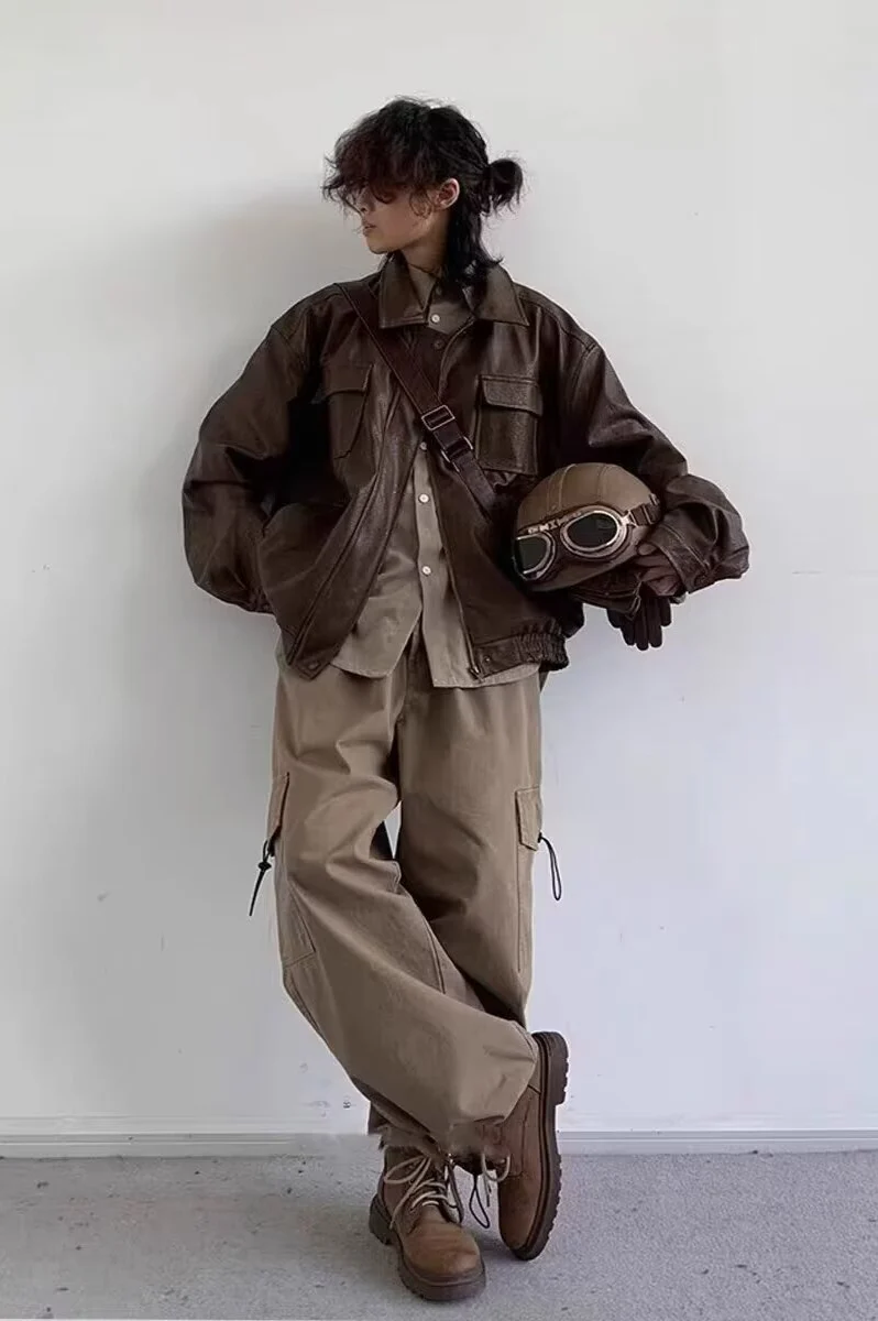 Retro Moto Brown Matte PU Jacket - Image 4