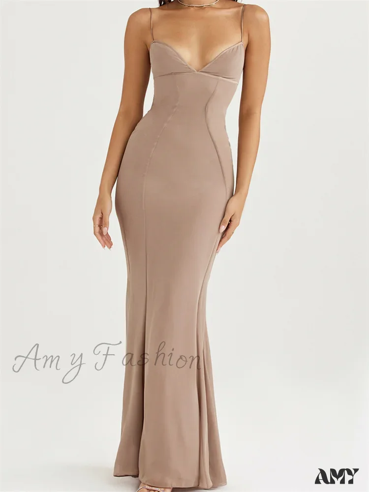 Amy Fashion - Retro Slim Fit  for Women Sleeveless Strap Bodycon Backless V-neck Formal Club Night Summer Vestidos - Image 4