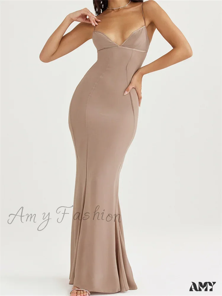 Amy Fashion - Retro Slim Fit  for Women Sleeveless Strap Bodycon Backless V-neck Formal Club Night Summer Vestidos - Image 5