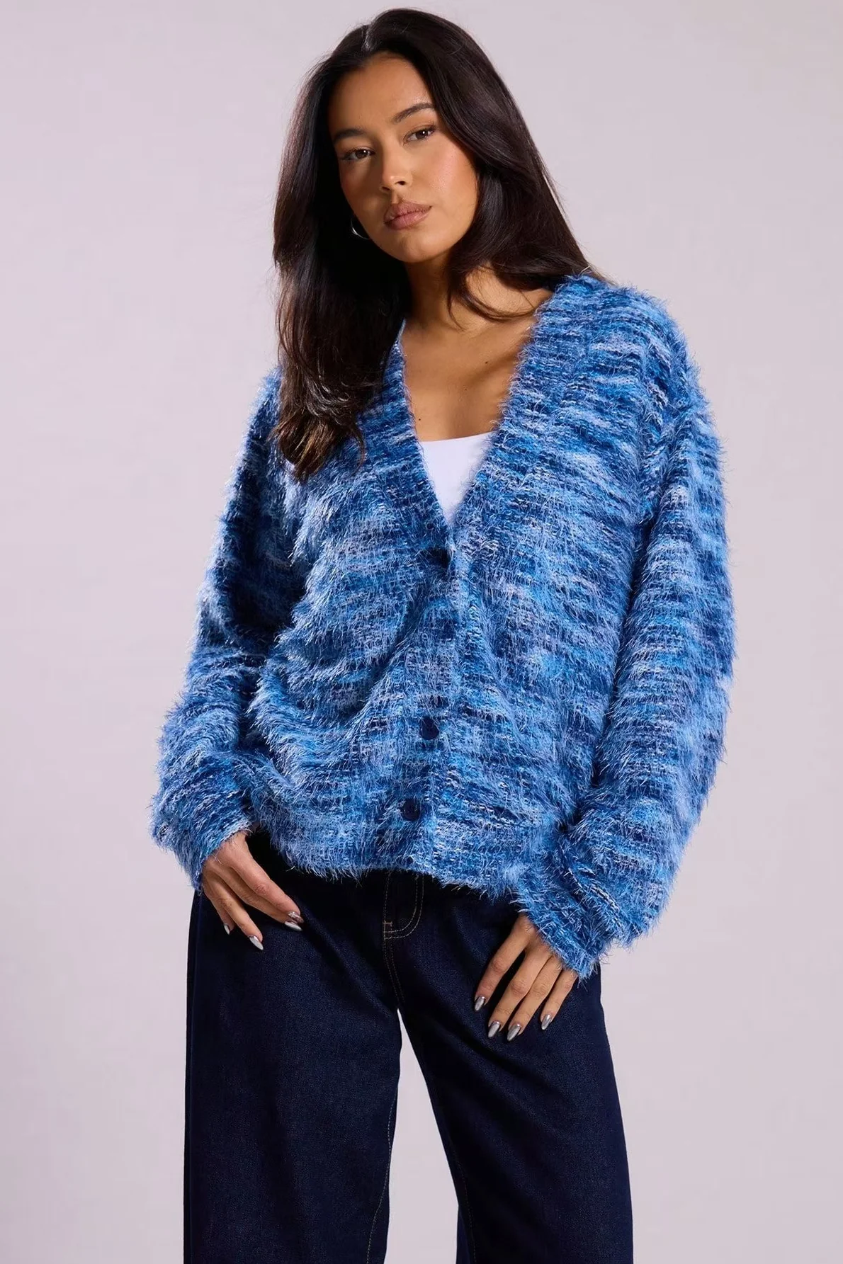 Retro Striped Fashionable Oversized Fleece Long Sleeve Knit Cardigan - Image 4