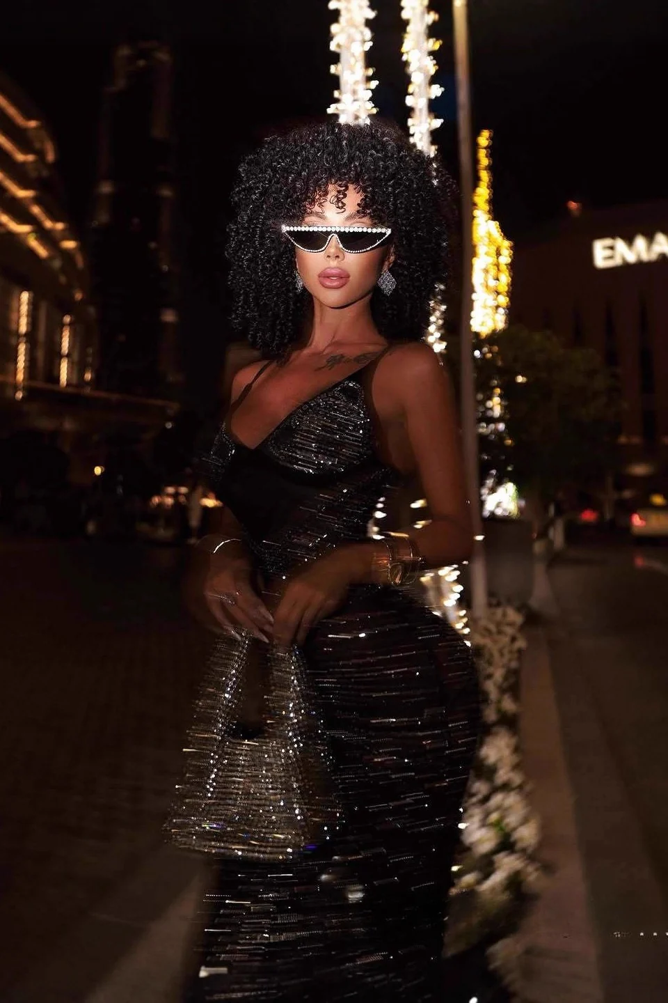 Rhinestone V-Neck Cami Ruched Fishtail Party Dress - Image 7