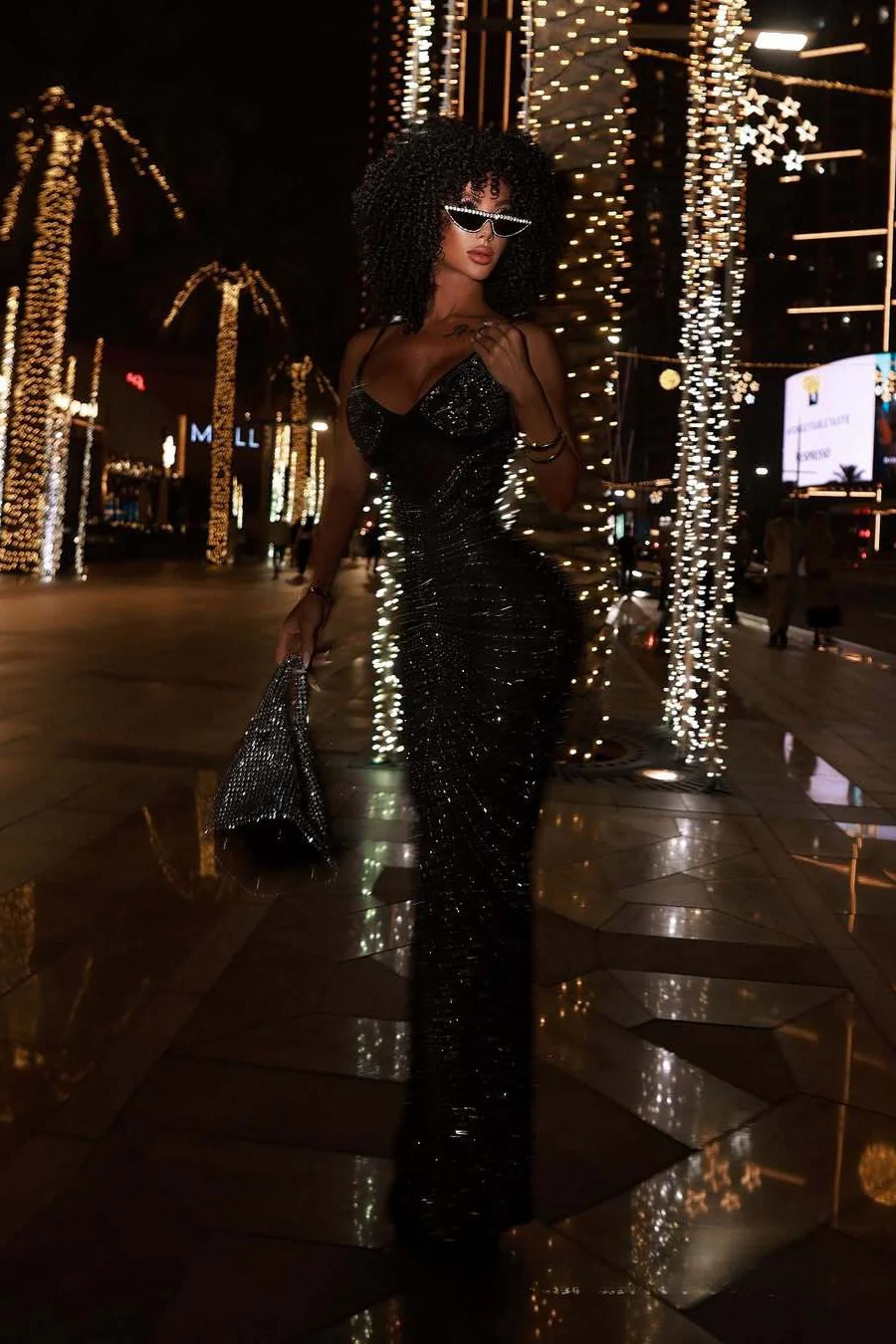 Rhinestone V-Neck Cami Ruched Fishtail Party Dress - Image 8