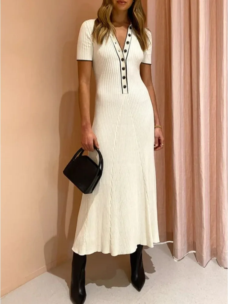 Rib Slim Casual Knit Maxi Dress - Image 4