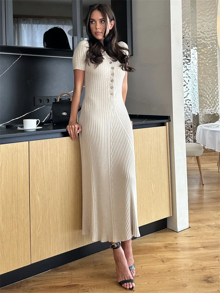 Rib Slim Casual Knit Maxi Dress - Image 7